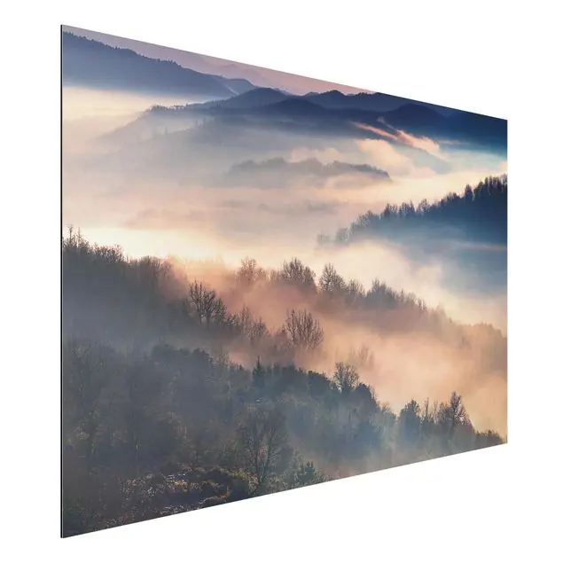 Neu Nebel bei Sonnenuntergang Alu-Dibond Outdoor Bild