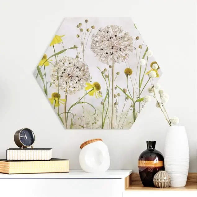 Ausverkauf Allium und Helenium Illustration Hexagon-Forexbild