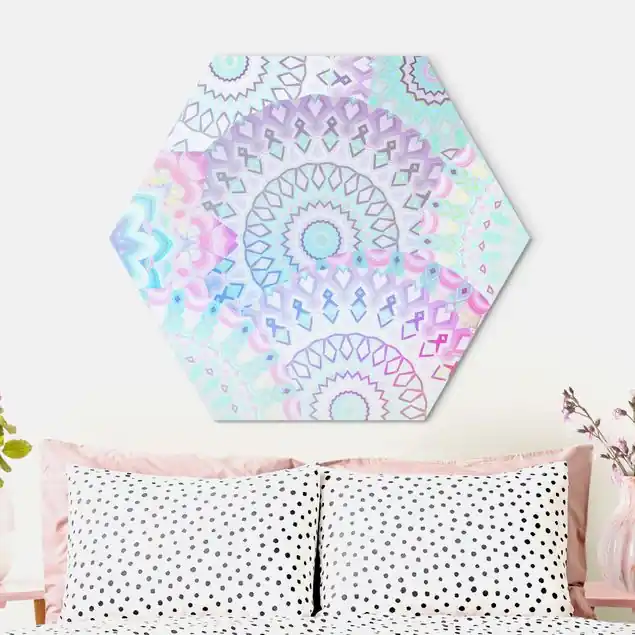 Sommerträume Mandalas Hexagon-Alu-Dibond Bild Expressversand