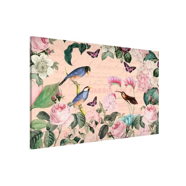 Vintage Collage - Rosen und Vögel Magnettafel Preisreduziert
