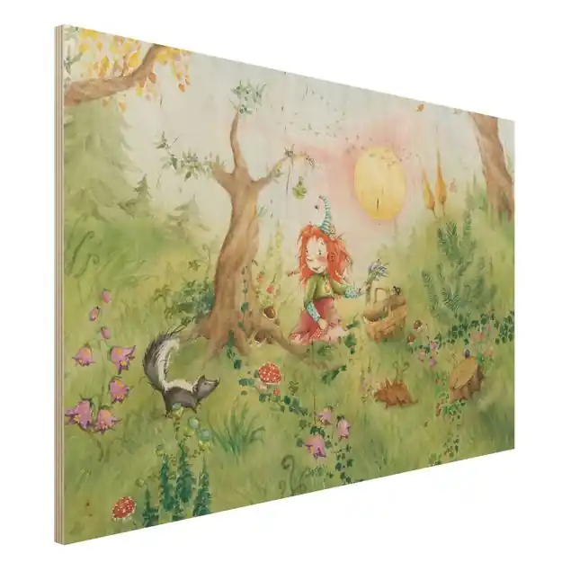 Frida sammelt Kräuter Holzbild - Querformat 3:2 Online Kaufen