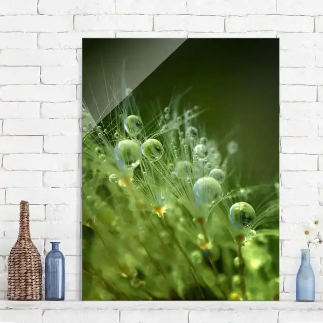 Solange Der Vorrat Reicht Grüne Samen im Regen Glasbild - Hochformat