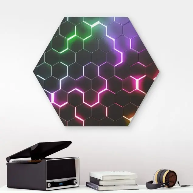 Ausverkauf Strukturierte Hexagone mit Neonlicht Hexagon-Forexbild