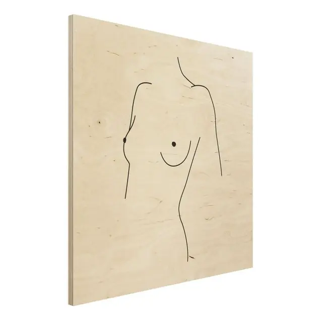 Line Art Akt Büste Frau Schwarz Weiß Holzbild - Quadrat Preisknaller