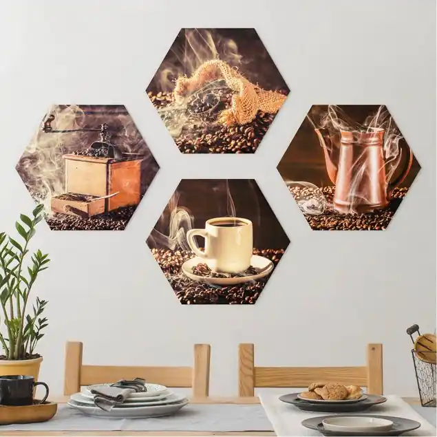 Jetzt Bestellen Kaffee - Dampf 4-teiliges Hexagon-Forexbild