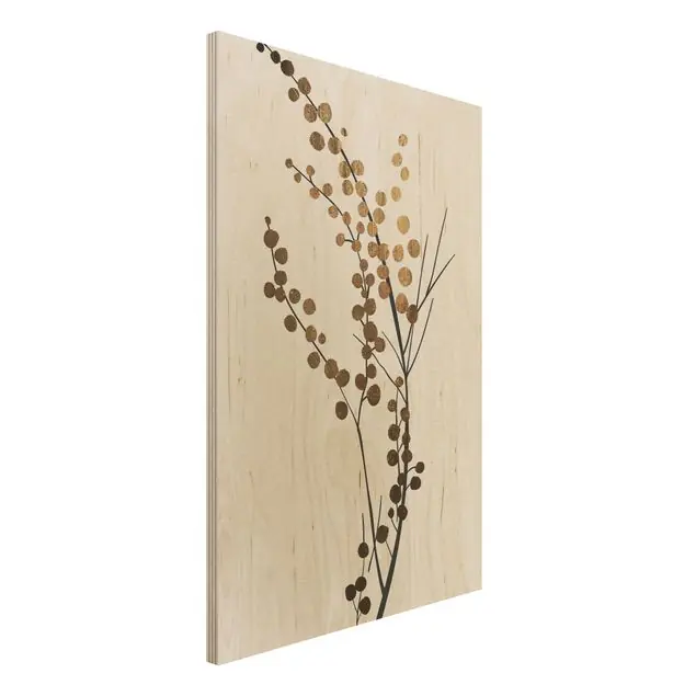 Neue Ware Grafische Pflanzenwelt - Beeren Gold Holzbild