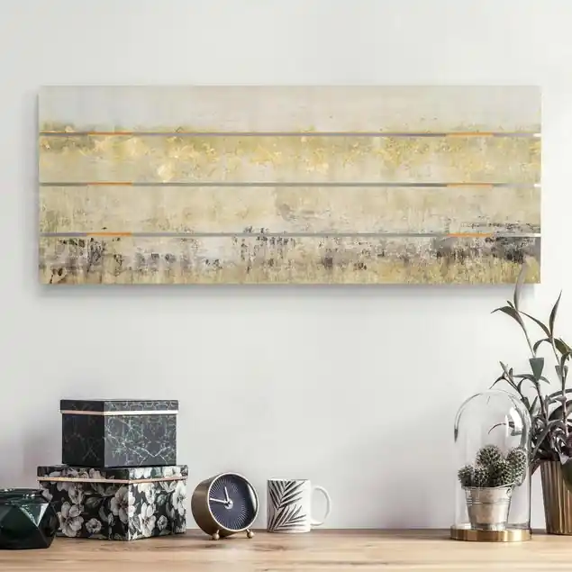 Knallerangebot Goldene Farbfelder I Holzbild Plankenoptik - Panorama