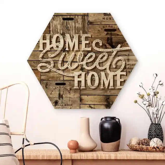 Super-Preis Home sweet Home Holzwand Hexagon-Holzbild