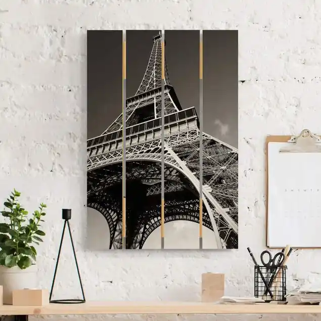 Angebot Eiffelturm Holzbild Plankenoptik - Hochformat