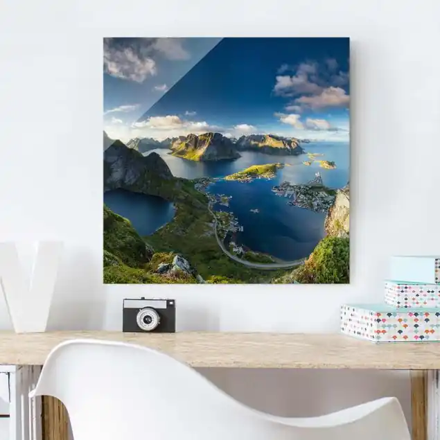 Sale Fjordblick in Reinebringen Glasbild - Quadrat