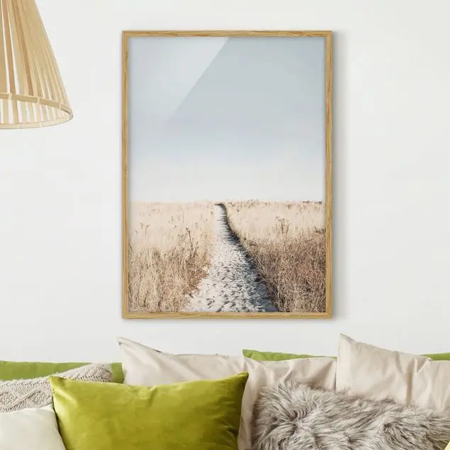 Bestpreis Der Weg zum Strand Bild mit Rahmen in Manufakturqualität • Eiche naturbelassen • inkl. Rahmung von Hand • Made in Germany