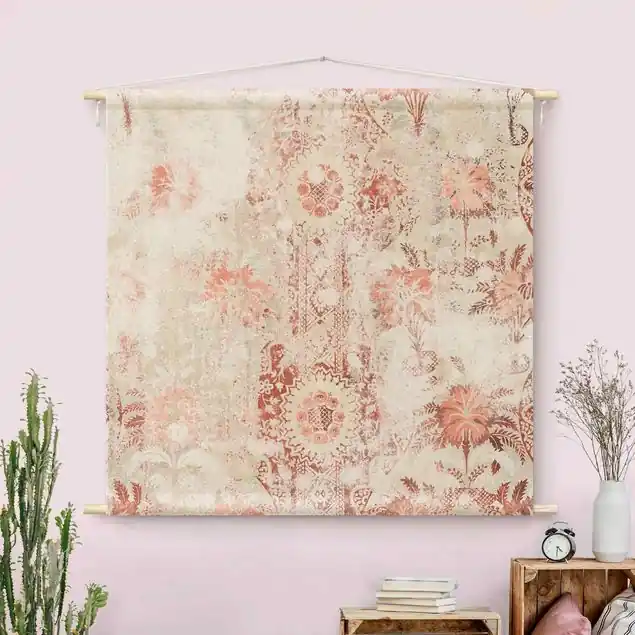 Billig Antike Shabby Barocktapete II Wandteppich • Handarbeit aus Deutschland • inkl. Rundhölzer & Baumwollseil • lösemittelfrei • natürliche Raumwirkung