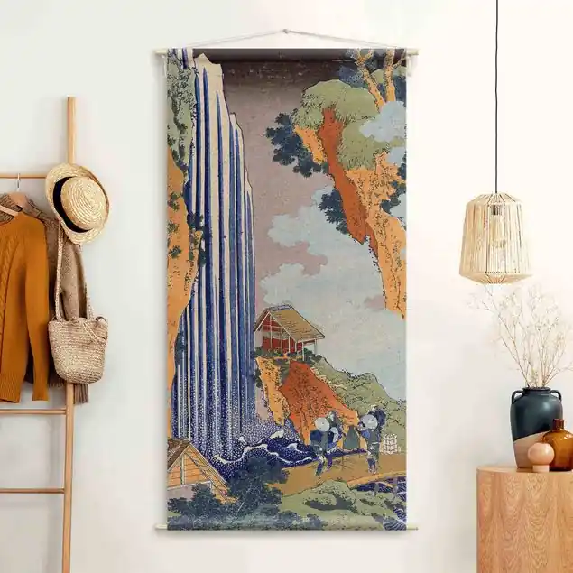 Schneller Versand Katsushika Hokusai - Ono Wasserfall Wandteppich • Handarbeit aus Deutschland • inkl. Rundhölzer & Baumwollseil • lösemittelfrei • natürliche Raumwirkung