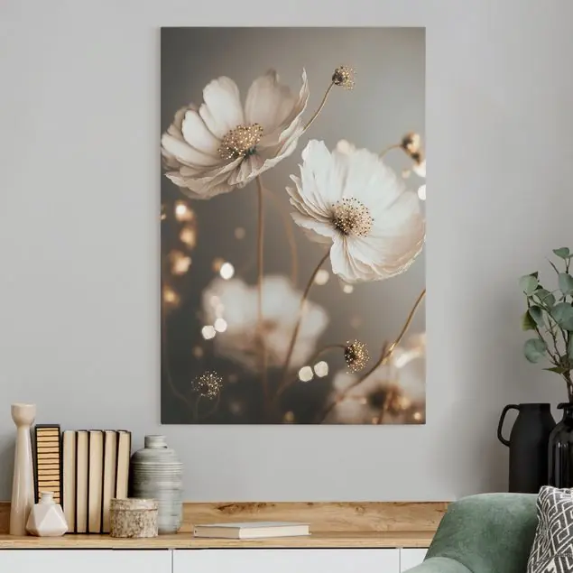 Blumen mit Bokeh Leinwandbild • hergestellt in Deutschland • langlebiges Canvas mit Holzkeilrahmen • klassische Struktur • 260 g/m² Neue Ware