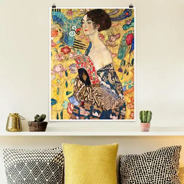 Gustav Klimt - Dame mit Fächer Poster - Hochformat Schneller Versand