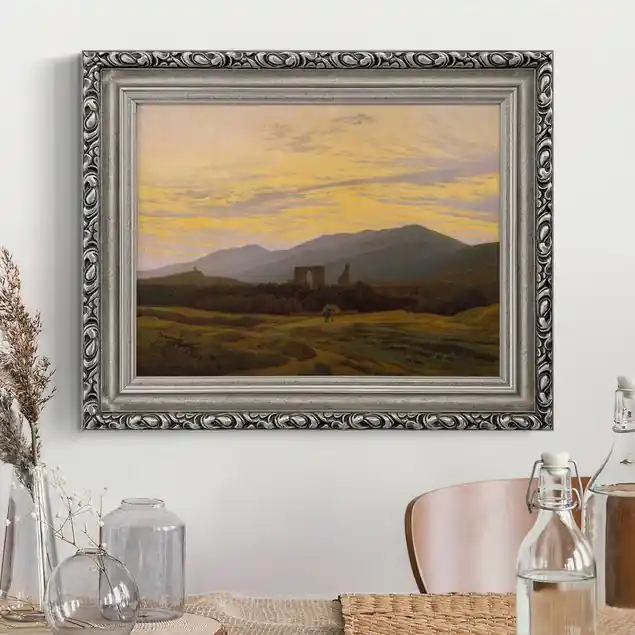 Expressversand Caspar David Friedrich - Klosterruine Eldena Brillantes Leinwandbild • inkl. silbernem Barockrahmen • Made in Germany • filigrane Verzierungen in Antikoptik • perfektes Eyecatcher-Piece