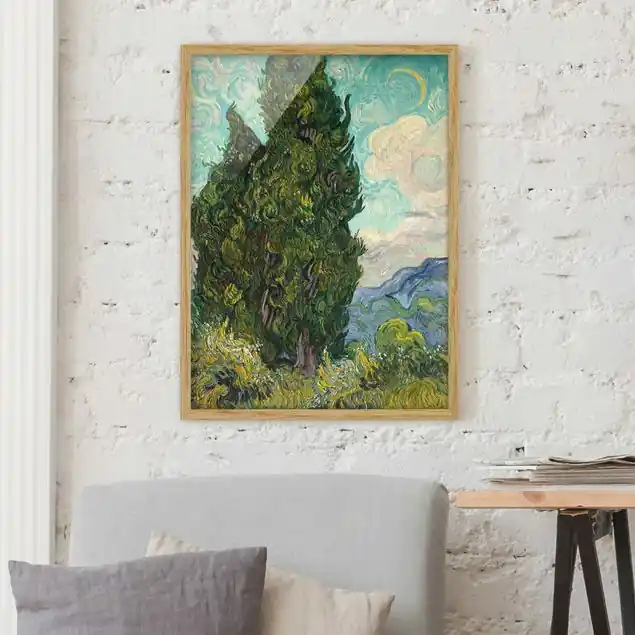 Preis Gesenkt Vincent van Gogh - Zypressen Bild mit Rahmen in Manufakturqualität • Eiche naturbelassen • inkl. Rahmung von Hand • Made in Germany