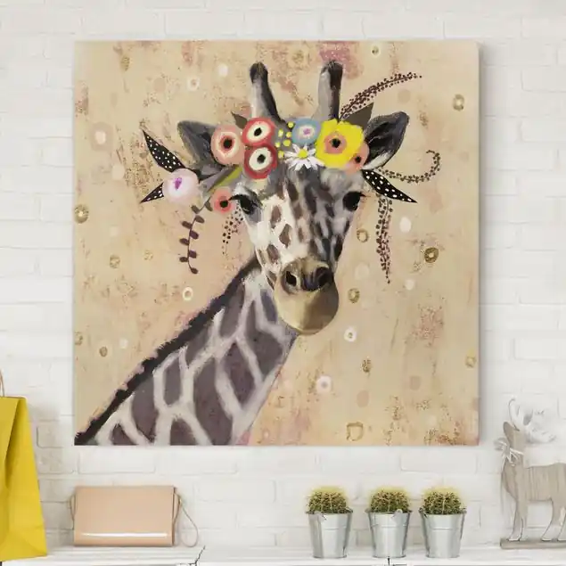 Klimt Giraffe Leinwandbild • hergestellt in Deutschland • langlebiges Canvas mit Holzkeilrahmen • klassische Struktur • 260 g/m² Sale