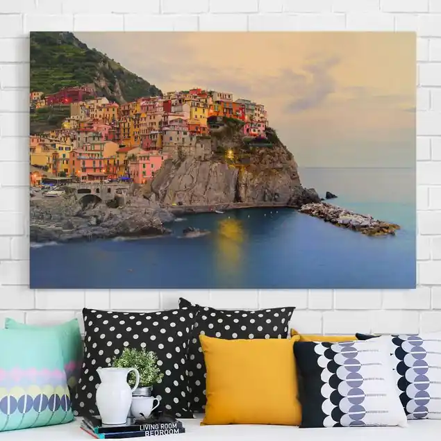 Preis Gesenkt Bunte Küstenstadt Leinwandbild • hergestellt in Deutschland • langlebiges Canvas mit Holzkeilrahmen • klassische Struktur • 260 g/m²
