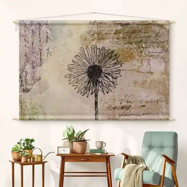 Sichere Zahlung Shabby Pusteblume Wandteppich • Handarbeit aus Deutschland • inkl. Rundhölzer & Baumwollseil • lösemittelfrei • natürliche Raumwirkung