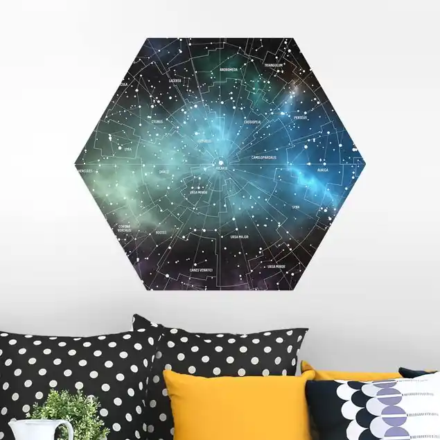 Sternbilder Karte Galaxienebel Hexagon-Alu-Dibond Bild Sofort Bestellen
