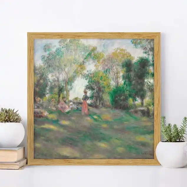 Auguste Renoir - Landschaft mit Figuren Bild mit Rahmen in Manufakturqualität • Eiche naturbelassen • inkl. Rahmung von Hand • Made in Germany Schneller Versand