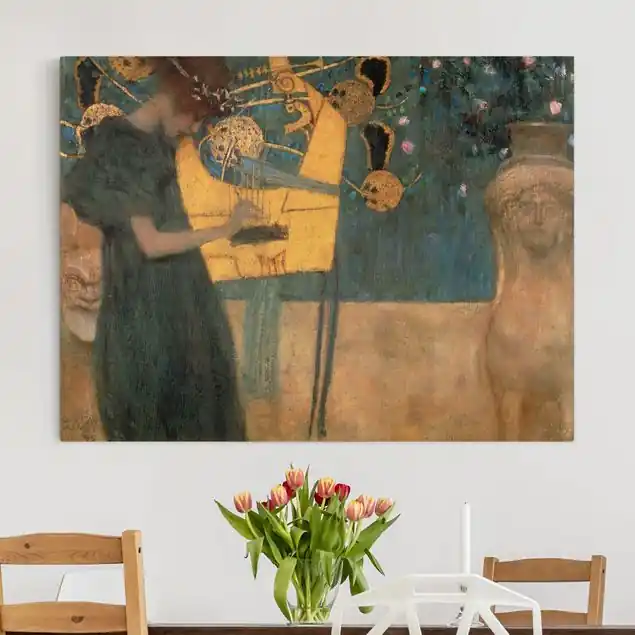 Solange Der Vorrat Reicht Gustav Klimt - Die Musik Leinwandbild • hergestellt in Deutschland • langlebiges Canvas mit Holzkeilrahmen • klassische Struktur • 260 g/m²