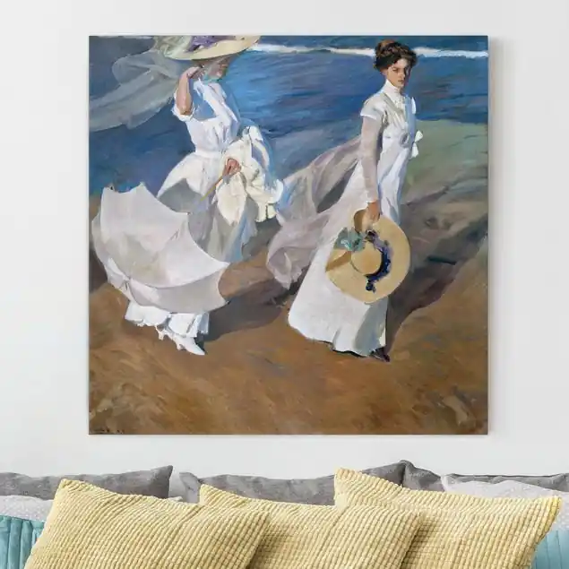 Direkt Vom Hersteller Joaquin Sorolla - Spaziergang entlang der Küste Leinwandbild • hergestellt in Deutschland • langlebiges Canvas mit Holzkeilrahmen • klassische Struktur • 260 g/m²