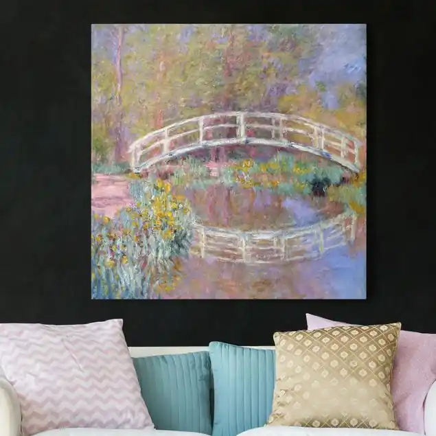 Finale Aktion Claude Monet - Brücke Monets Garten Leinwandbild • hergestellt in Deutschland • langlebiges Canvas mit Holzkeilrahmen • klassische Struktur • 260 g/m²
