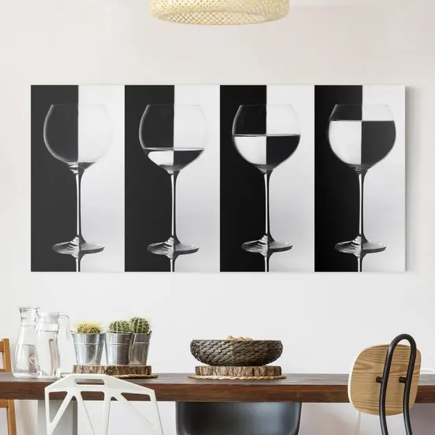 Schneller Versand Weingläser Schwarz&Weiß Leinwandbild • hergestellt in Deutschland • langlebiges Canvas mit Holzkeilrahmen • klassische Struktur • 260 g/m²