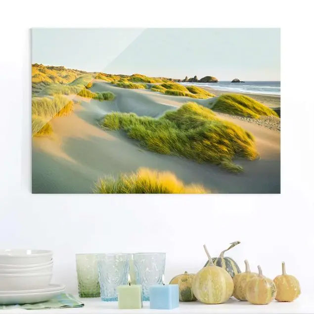 Dünen und Gräser am Meer Glasbild - Querformat Begrenztes Angebot