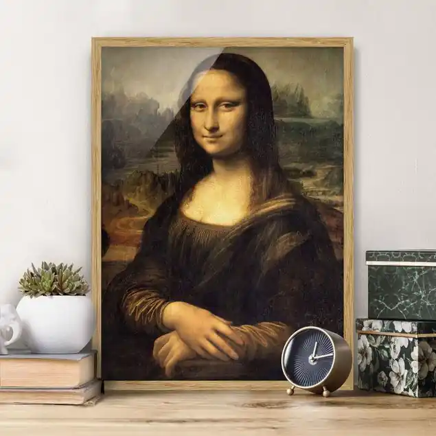 Sichere Zahlung Leonardo da Vinci - Mona Lisa Bild mit Rahmen in Manufakturqualität • Eiche naturbelassen • inkl. Rahmung von Hand • Made in Germany