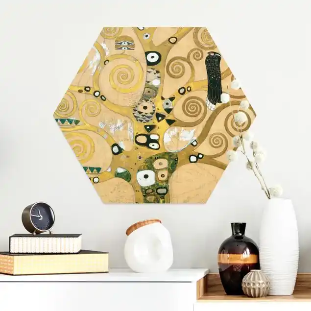 Gustav Klimt - Der Lebensbaum Hexagon-Alu-Dibond Bild Aktuell