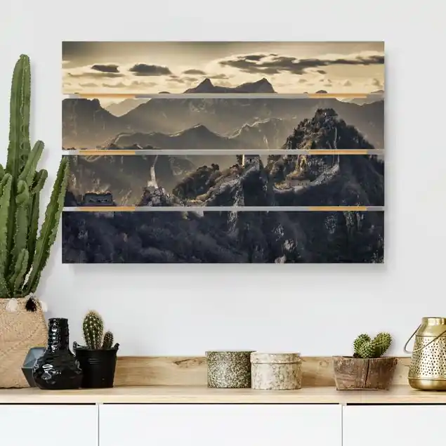 Die große chinesische Mauer Holzbild Plankenoptik - Querformat Sofort Bestellen
