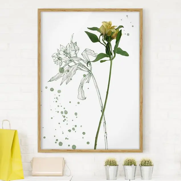Neu Im Sortiment Botanisches Aquarell - Lilie Bild mit Rahmen in Manufakturqualität • Eiche naturbelassen • inkl. Rahmung von Hand • Made in Germany