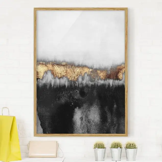 Neu Im Sortiment Goldspuren in Aquarell Bild mit Rahmen in Manufakturqualität • Eiche naturbelassen • inkl. Rahmung von Hand • Made in Germany