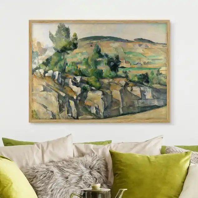 Paul Cézanne - Hügelige Landschaft Bild mit Rahmen in Manufakturqualität • Eiche naturbelassen • inkl. Rahmung von Hand • Made in Germany Knallerangebot