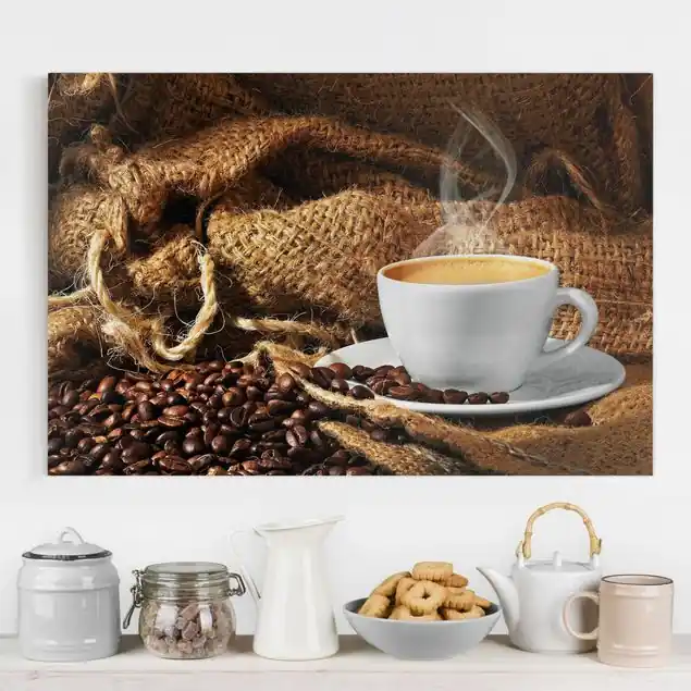 Nur Heute Kaffee am Morgen Leinwandbild • hergestellt in Deutschland • langlebiges Canvas mit Holzkeilrahmen • klassische Struktur