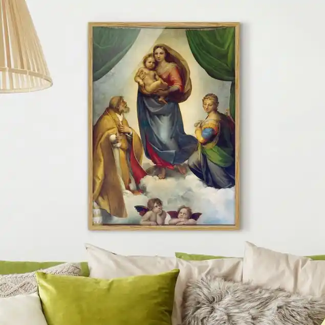 Wochenendangebot Raffael - Die Sixtinische Madonna Bild mit Rahmen in Manufakturqualität • Eiche naturbelassen • inkl. Rahmung von Hand • Made in Germany