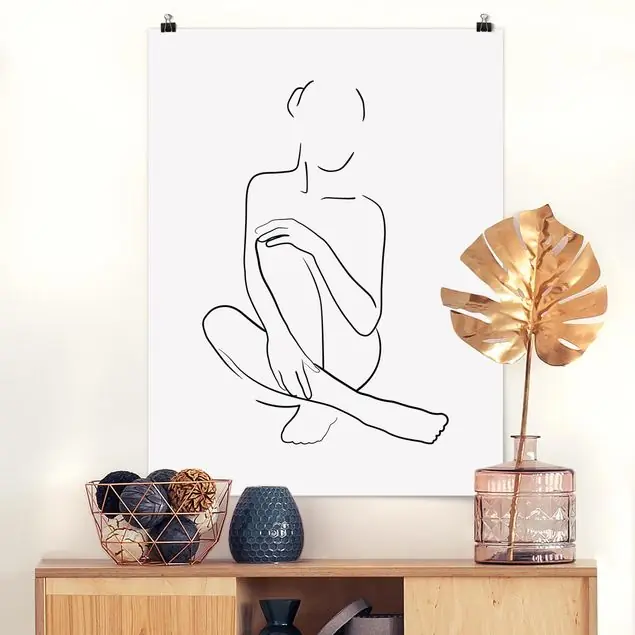 Super-Preis Line Art Frau sitzt Schwarz Weiß Poster - Hochformat