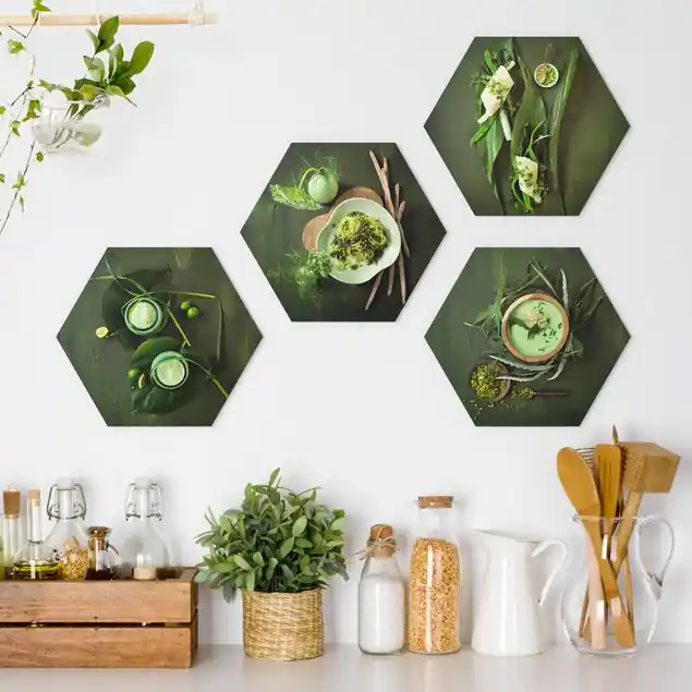 Kracherpreis Italienische Spezialitäten 4-teiliges Hexagon-Alu-Dibond Bild
