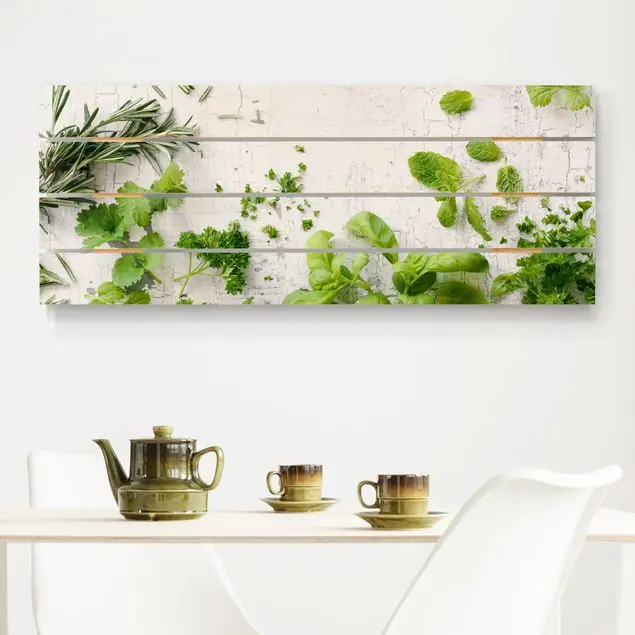 Kräuter auf Holz Shabby Holzbild Plankenoptik - Panorama Direkt Vom Hersteller