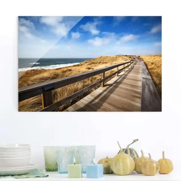 Dünenweg an der Nordsee auf Sylt Glasbild - Querformat Schneller Versand