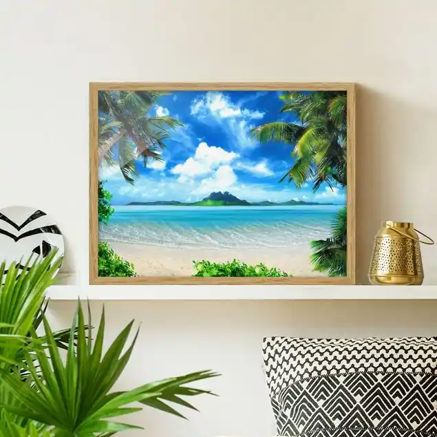 Saisonangebot Traumurlaub Bild mit Rahmen in Manufakturqualität • Eiche naturbelassen • inkl. Rahmung von Hand • Made in Germany