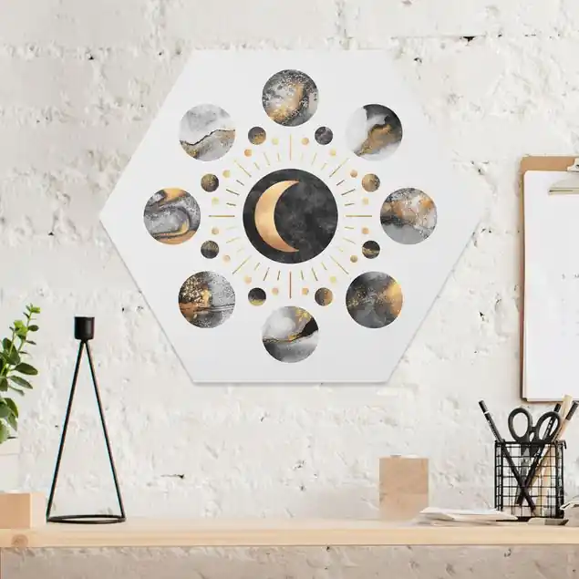Mondphasen Abstrakt Gold Hexagon-Forexbild Heißes Angebot