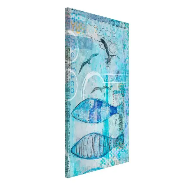 Sonderaktion Bunte Collage - Blaue Fische Magnettafel - Hochformat 3:4