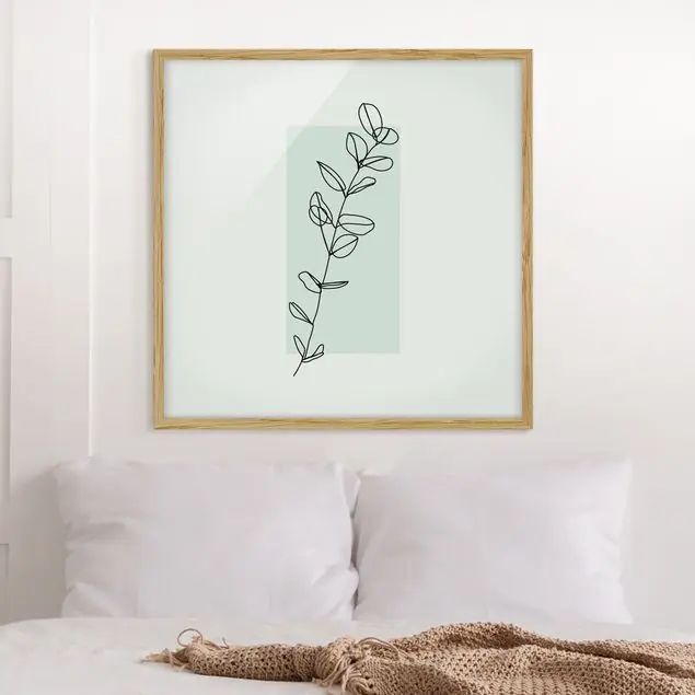 Zweig Geometrie Viereck Line Art Bild mit Rahmen in Manufakturqualität • Eiche naturbelassen • inkl. Rahmung von Hand • Made in Germany Bestseller