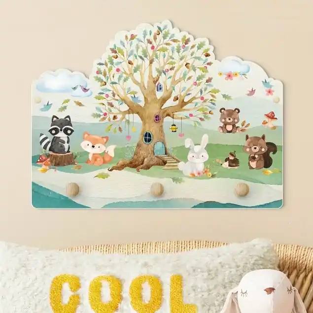 Aquarell Waldtiere mit Baum Bestpreis