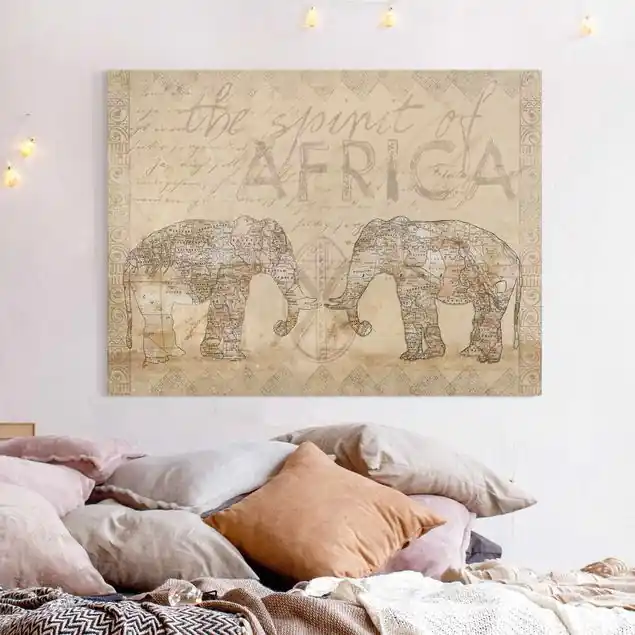 Zertifiziert Vintage Collage - Spirit of Africa Leinwandbild • hergestellt in Deutschland • langlebiges Canvas mit Holzkeilrahmen • klassische Struktur