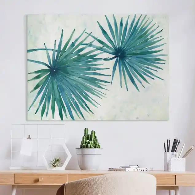 Zertifiziert Tropische Palmenblätter Close-Up Leinwandbild • hergestellt in Deutschland • langlebiges Canvas mit Holzkeilrahmen • klassische Struktur